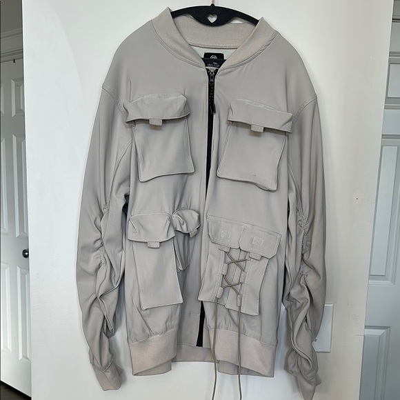 Encrypted Mens Oversized Streetwear Utility Cargo Pocket Bomber Jacket Neutral M - Picture 1 of 7